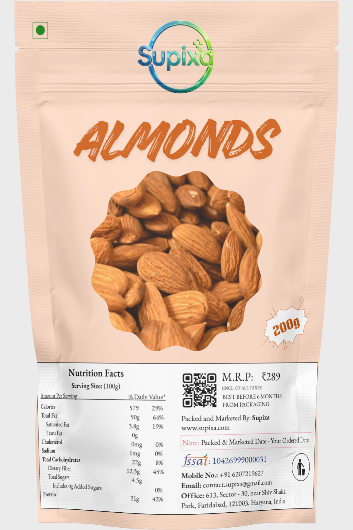 Supixa Almonds (Badam) – Normal Daily Pack | 200g, 400g