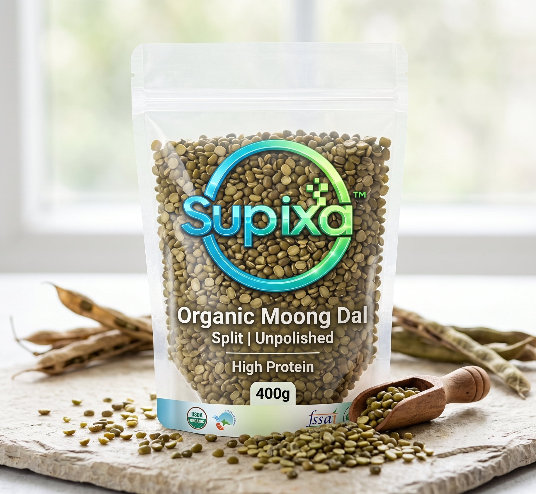 Supixa Organic Moong Dal (Split) – Unpolished & High Protein | 400g