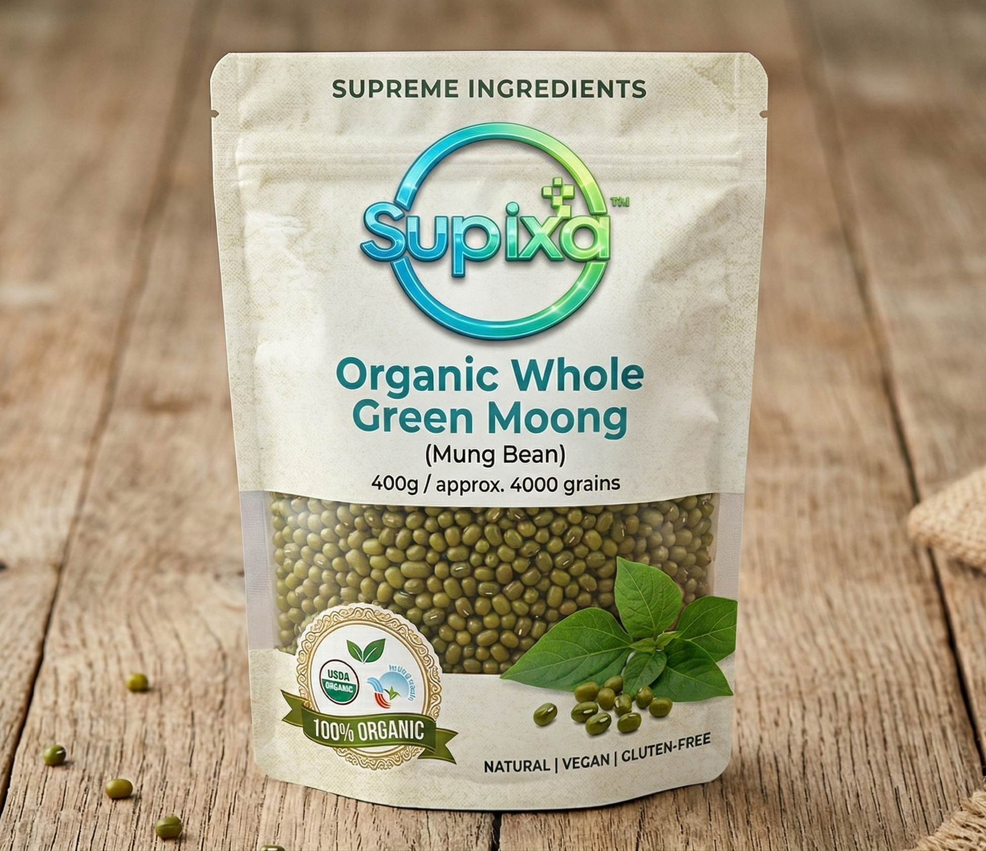 Supixa Organic Whole Green Moong (Mung Bean) – 100% Pure | 400g