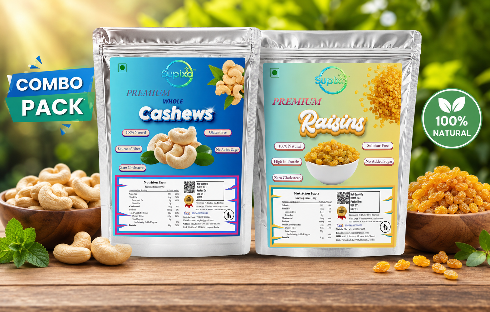 Premium Whole Cashews & Raisins Combo Pack (200g, 400g, 800g) | Supixa