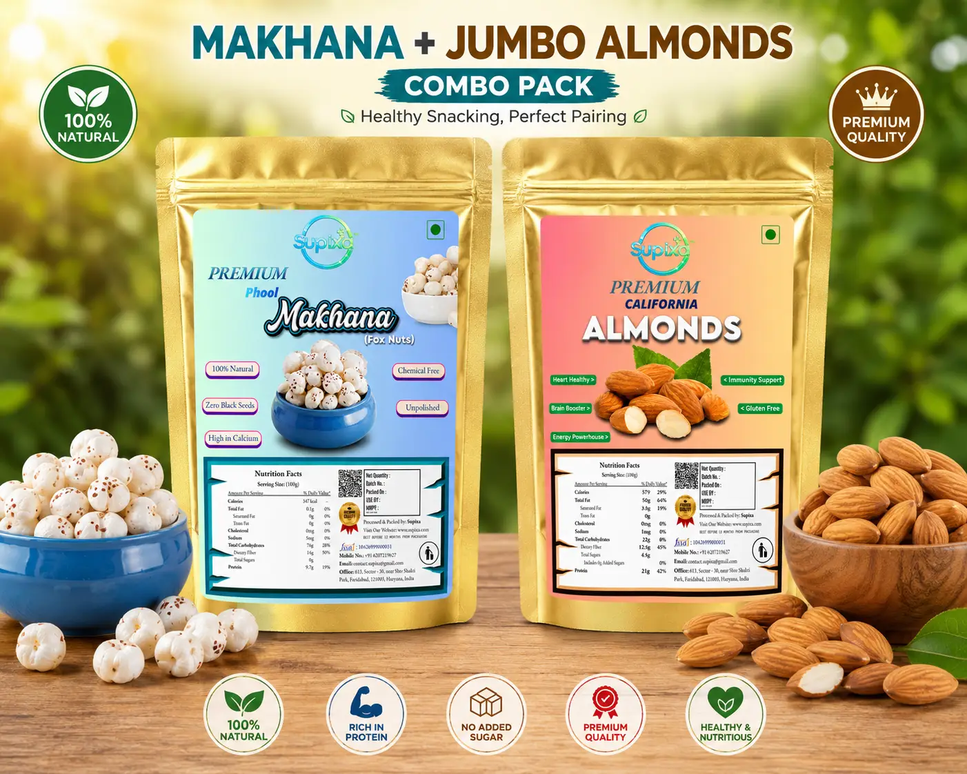 Premium Makhana & Jumbo Almonds Combo Pack - 200g | Supixa