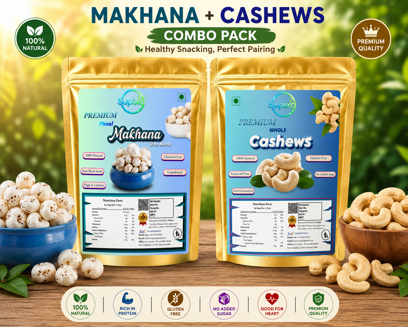 Premium Makhana & Whole Cashews Combo Pack - 200g | Supixa