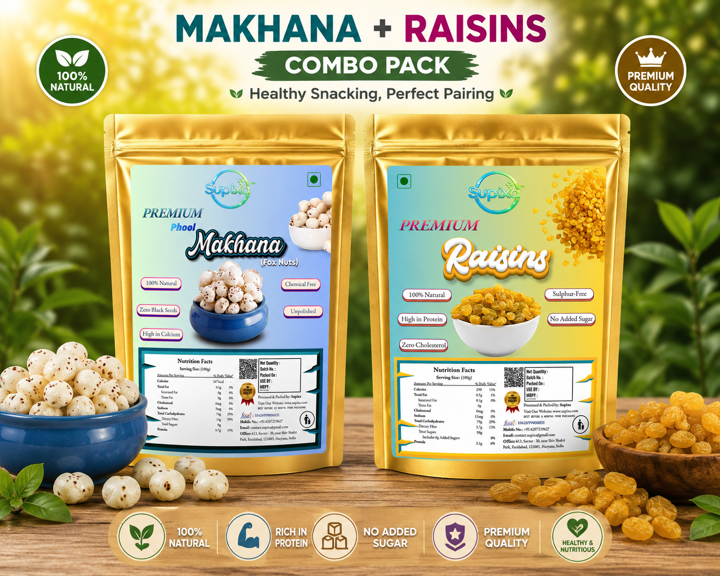 Premium Makhana & Raisins Combo Pack - 200g | Supixa
